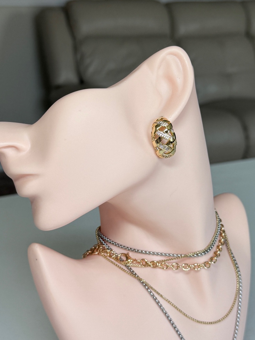 Italian S925 Gold Stud Earrings With Cubic Zirconia - Elegant Women Jewelry
